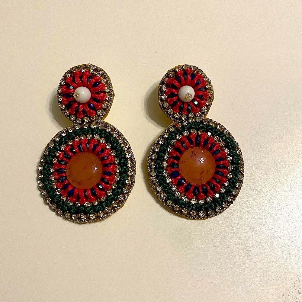 Anthropologie Abstract Watermelon Drop Earrings